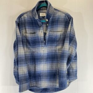 AE Oversized Plaid Shacket Fuzzy Soft Brushed Flannel Blue Cream Women's‎ Small